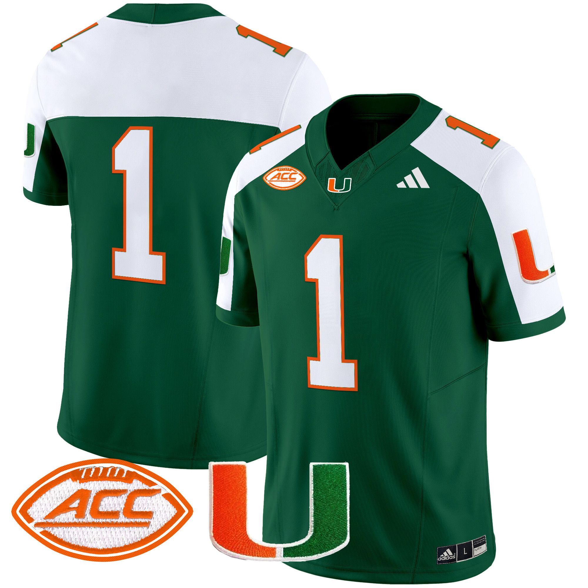 Men Miami Hurricanes #1 No Name Green 2024 Vapor Limited NCAA Jersey